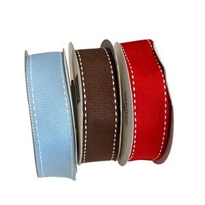 Stampin Up! Grosgrain Ribbon Double Stitched Set Of 3 Rolls Red/Bashful Blue/Cho